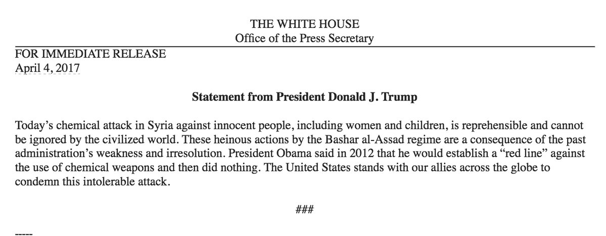 Trump statement on Syria chemical attack