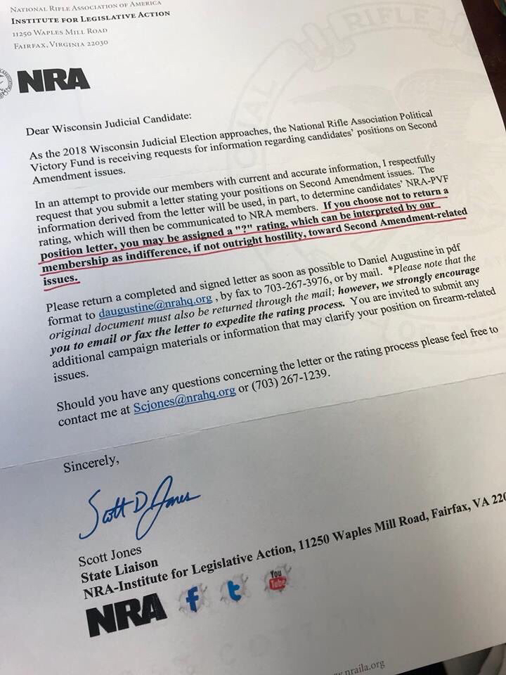 Letter from NRA to Wisconsin Judicial candidat
