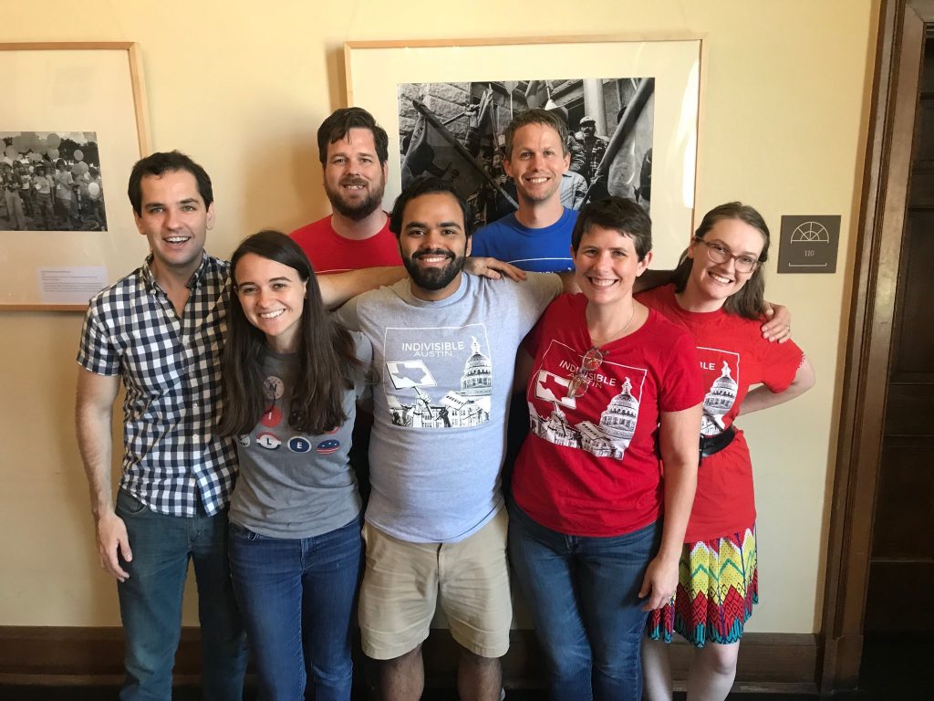 Members of Indivisible Austin's board with Ezra and Leah