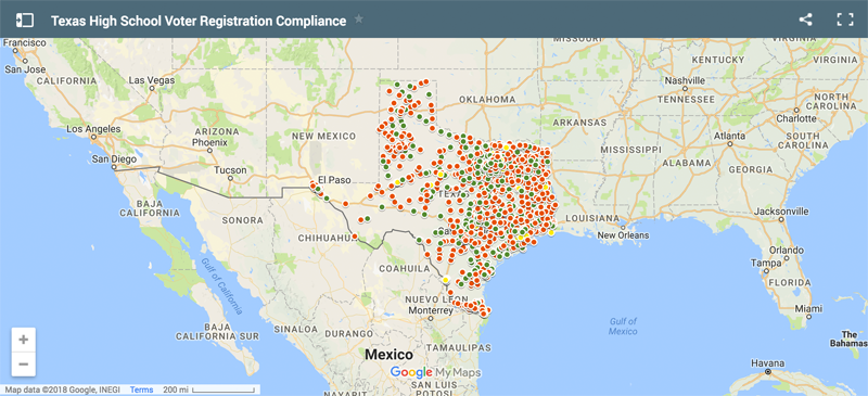 Map of Texas high school voter registration compliance