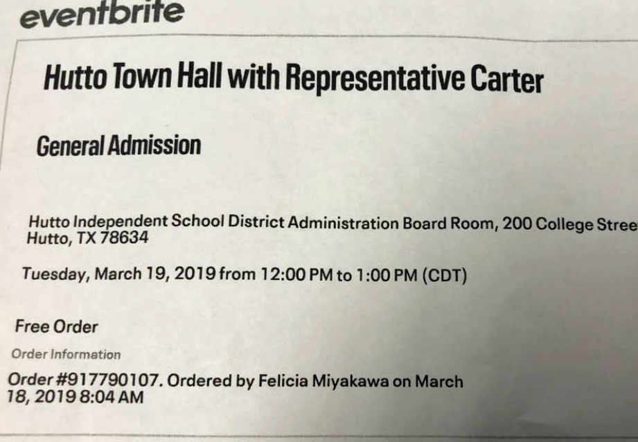 Admission ticket to Hutto Town Hall with John Carter